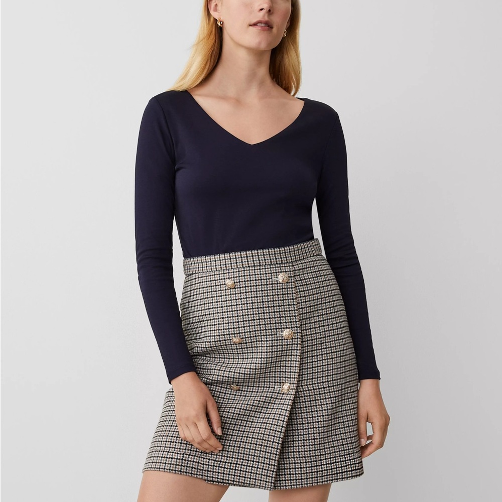 Petite Brushed Check Button Wrap A-Line Skirt